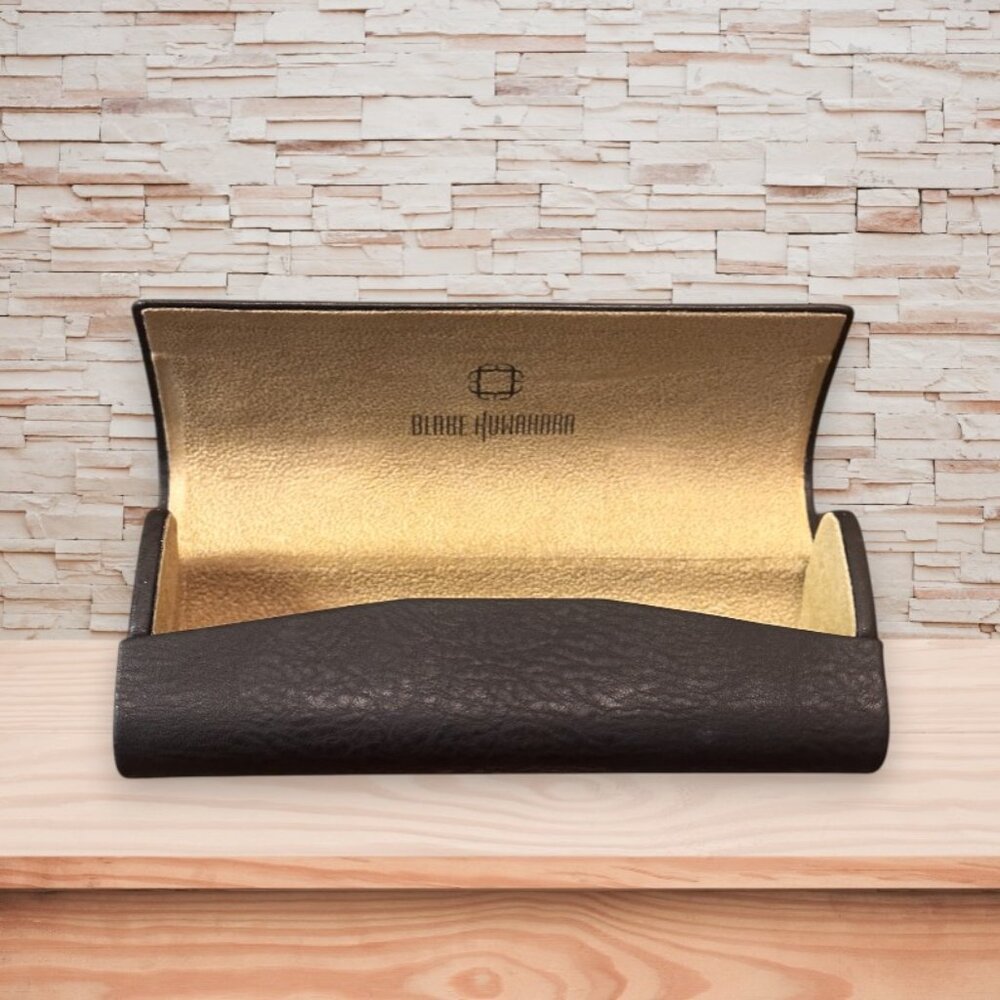 Blake Huwahara Brown Leather Hard Sunglasses Case EUC